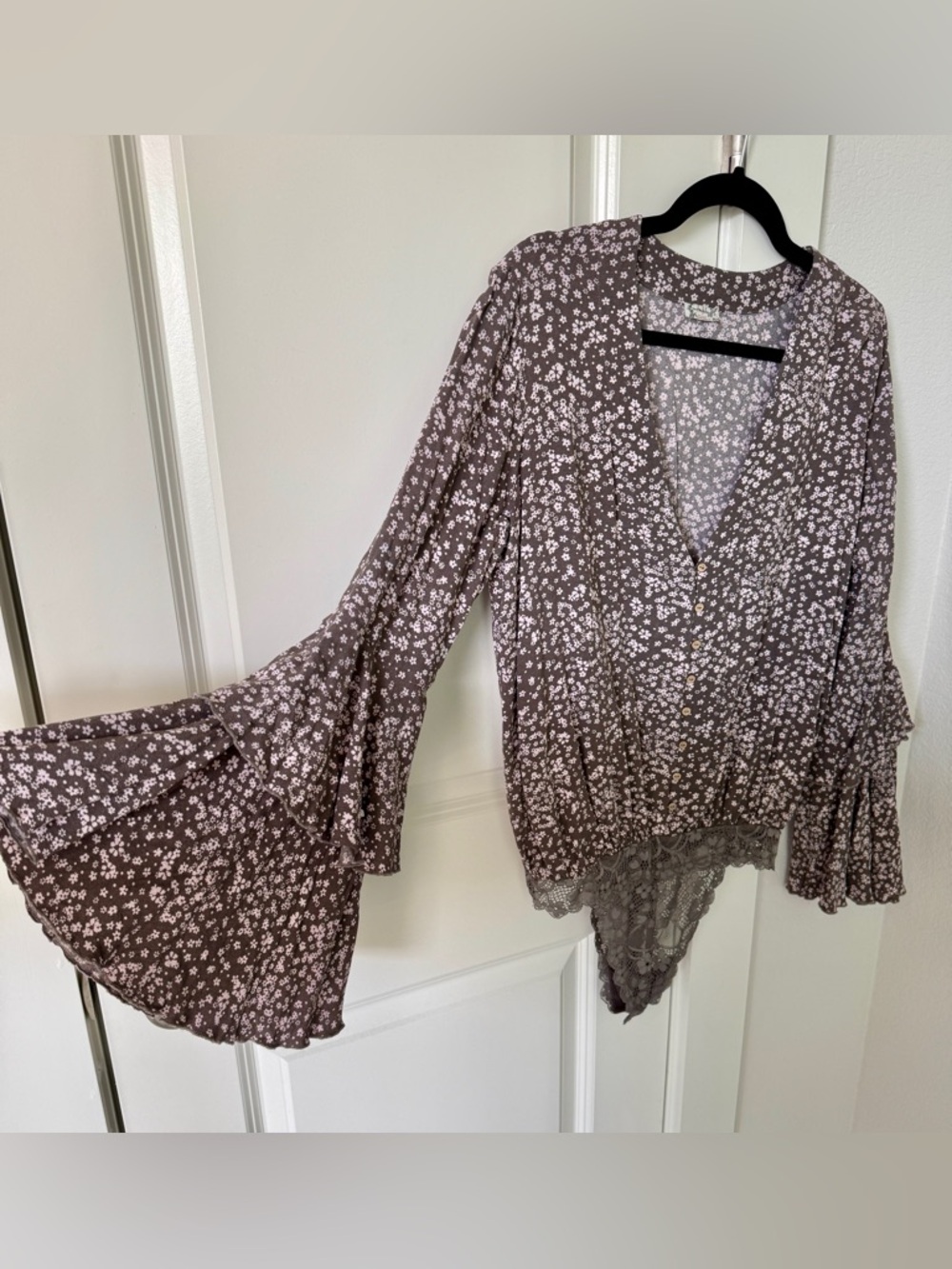 Free People Floral Flutter-Sleeve Bodysuit